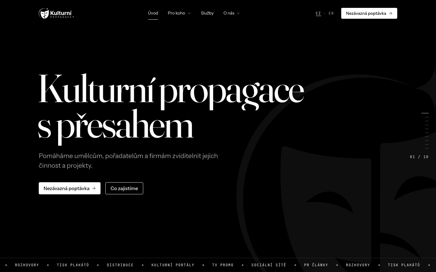 Kulturní propagace — úvodní stránka po přestavbě